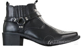 Botas tobilleras de cuero para hombre CLASSIQUE MBO 3136, color marrón claro y negro, estilo vaquero western con hebilla.