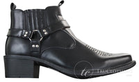 Botas tobilleras de cuero para hombre CLASSIQUE MBO 3136, color marrón claro y negro, estilo vaquero western con hebilla.