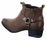 Botas tobilleras de cuero para hombre CLASSIQUE MBO 3136, color marrón claro y negro, estilo vaquero western con hebilla.