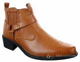Botas tobilleras de cuero para hombre CLASSIQUE MBO 3136, color marrón claro y negro, estilo vaquero western con hebilla.