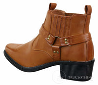 Botas tobilleras de cuero para hombre CLASSIQUE MBO 3136, color marrón claro y negro, estilo vaquero western con hebilla.