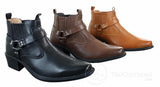 Botas tobilleras de cuero para hombre CLASSIQUE MBO 3136, color marrón claro y negro, estilo vaquero western con hebilla.