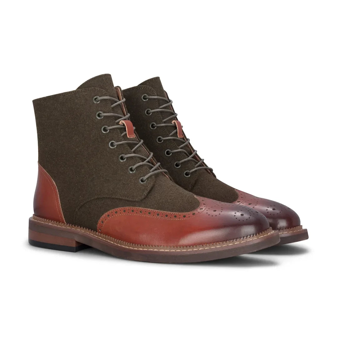 Clifford - Botines de piel brogue para hombre, color marrón caqui.