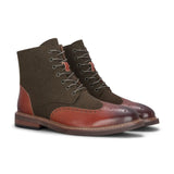 Clifford - Botines de piel brogue para hombre, color marrón caqui.