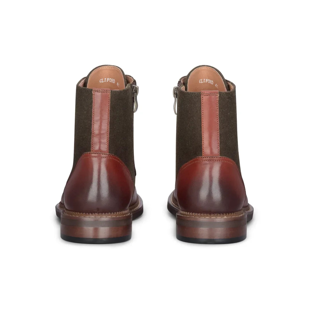 Clifford - Botines de piel brogue para hombre, color marrón caqui.