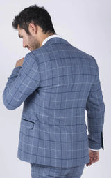 Blazer de hombre Marc Darcy azul claro a cuadros azul marino, estilo casual elegante, tweed, corte ajustado Clinton