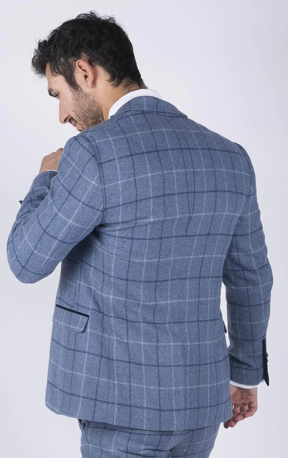 Blazer de hombre Marc Darcy azul claro a cuadros azul marino, estilo casual elegante, tweed, corte ajustado Clinton
