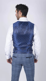 Traje de tres piezas para hombre Marc Darcy, azul claro a cuadros azul marino, estilo casual elegante, tweed, corte ajustado Clinton