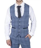 Chaleco de hombre Marc Darcy azul claro a cuadros azul marino, estilo casual elegante, de tweed, corte ajustado, Clinton