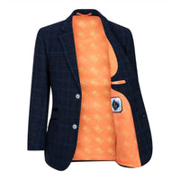 Traje azul de 3 piezas para niño, a cuadros azul marino, ideal para bodas, graduaciones y eventos formales de estilo vintage.