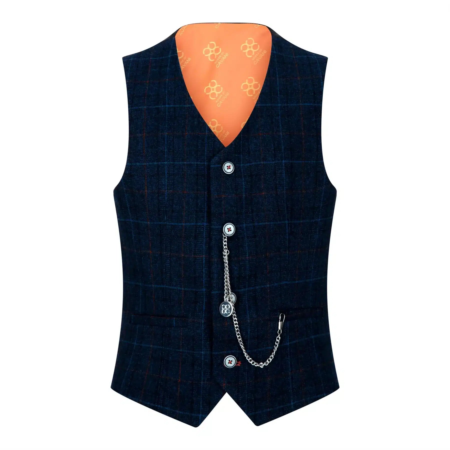 Traje azul de 3 piezas para niño, a cuadros azul marino, ideal para bodas, graduaciones y eventos formales de estilo vintage.