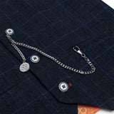 Traje azul de 3 piezas para niño, a cuadros azul marino, ideal para bodas, graduaciones y eventos formales de estilo vintage.