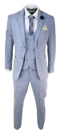 Traje de tres piezas azul claro para hombre