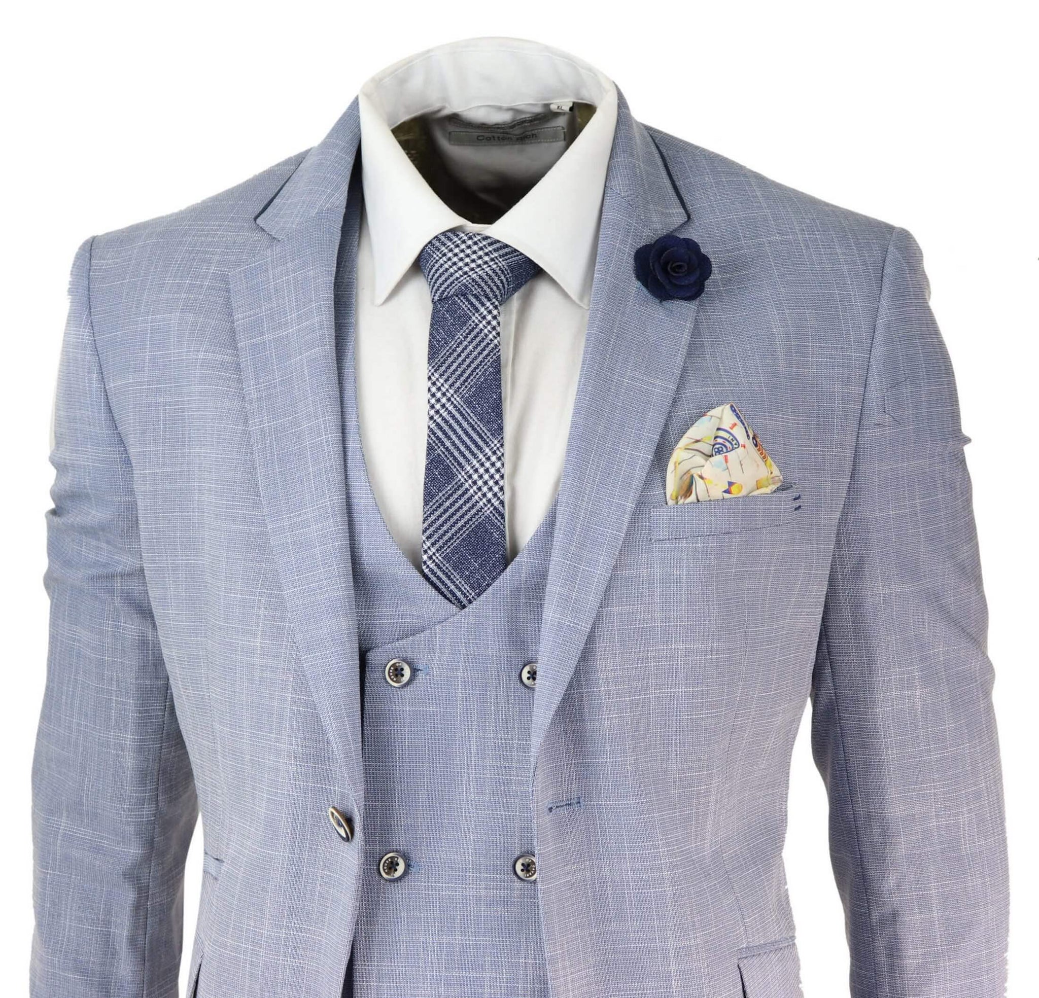 Traje de tres piezas azul claro para hombre