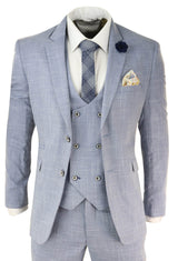 Traje de tres piezas azul claro para hombre