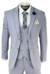 Traje de tres piezas azul claro para hombre