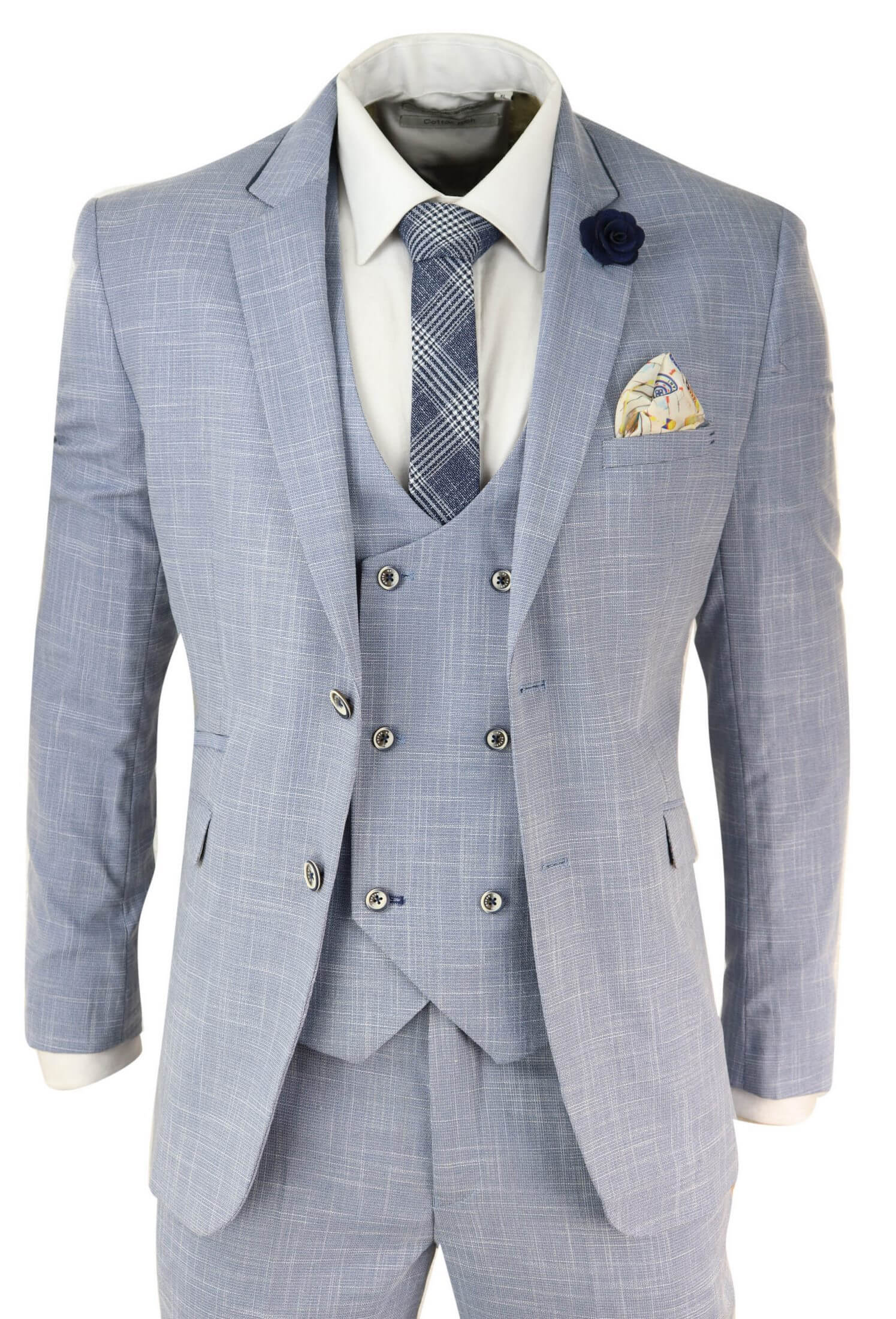 Traje de tres piezas azul claro para hombre