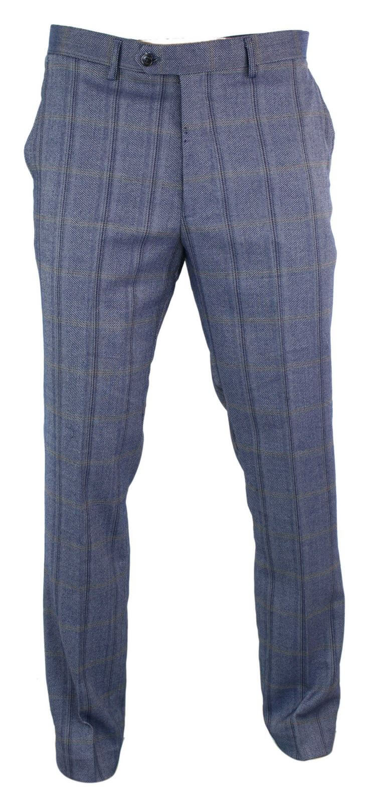 Cavani Connall - Pantalones clásicos de tweed a cuadros estilo vintage para hombre - Azul