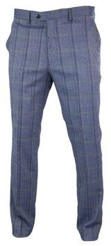 Cavani Connall - Pantalones clásicos de tweed a cuadros estilo vintage para hombre - Azul