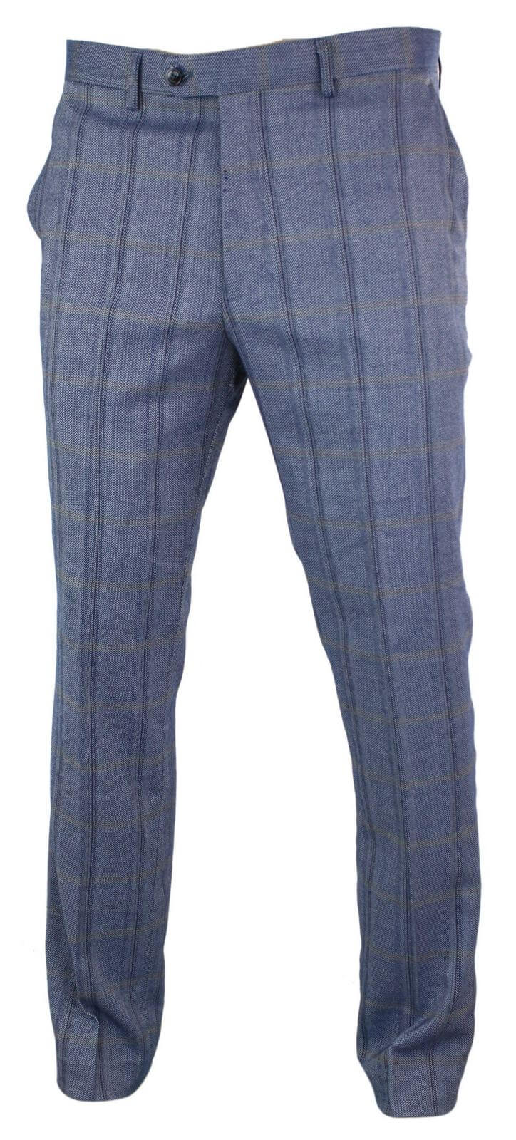 Cavani Connall - Pantalones clásicos de tweed a cuadros estilo vintage para hombre - Azul