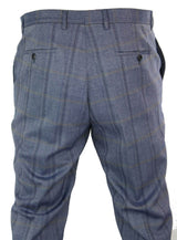 Cavani Connall - Pantalones clásicos de tweed a cuadros estilo vintage para hombre - Azul