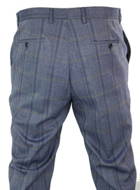 Cavani Connall - Pantalones clásicos de tweed a cuadros estilo vintage para hombre - Azul