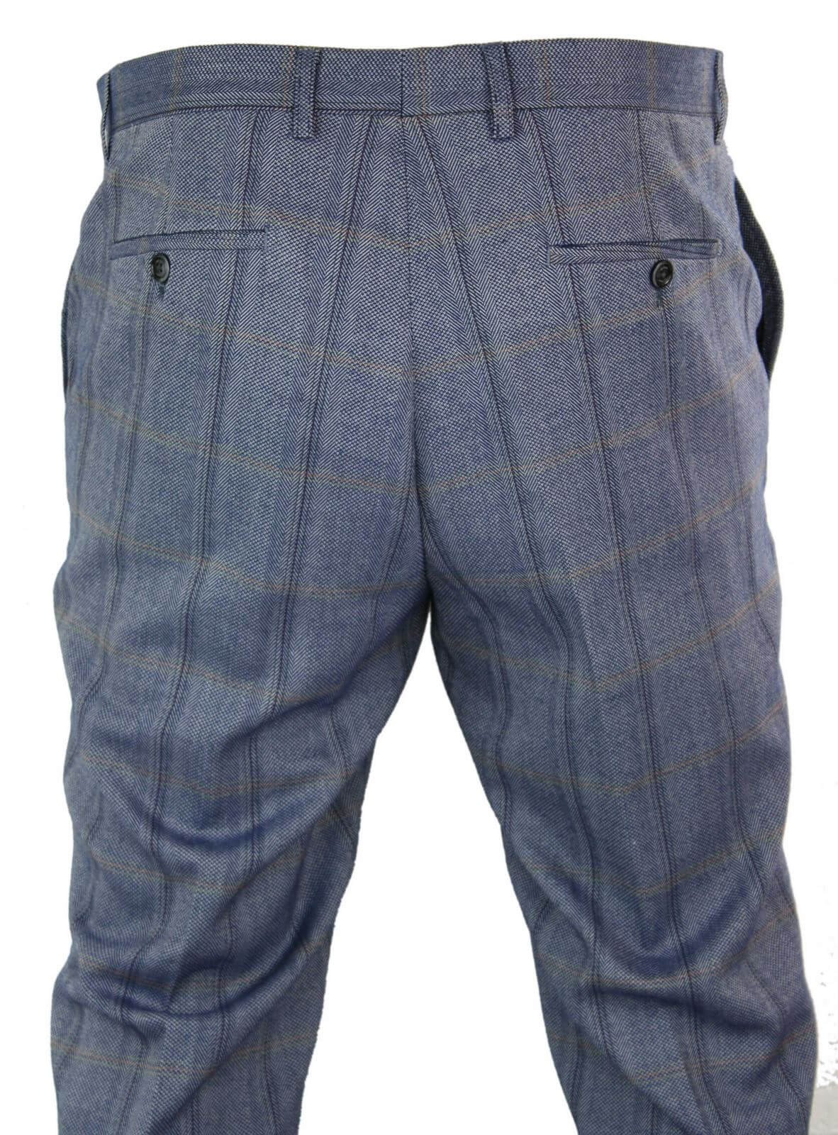 Cavani Connall - Pantalones clásicos de tweed a cuadros estilo vintage para hombre - Azul