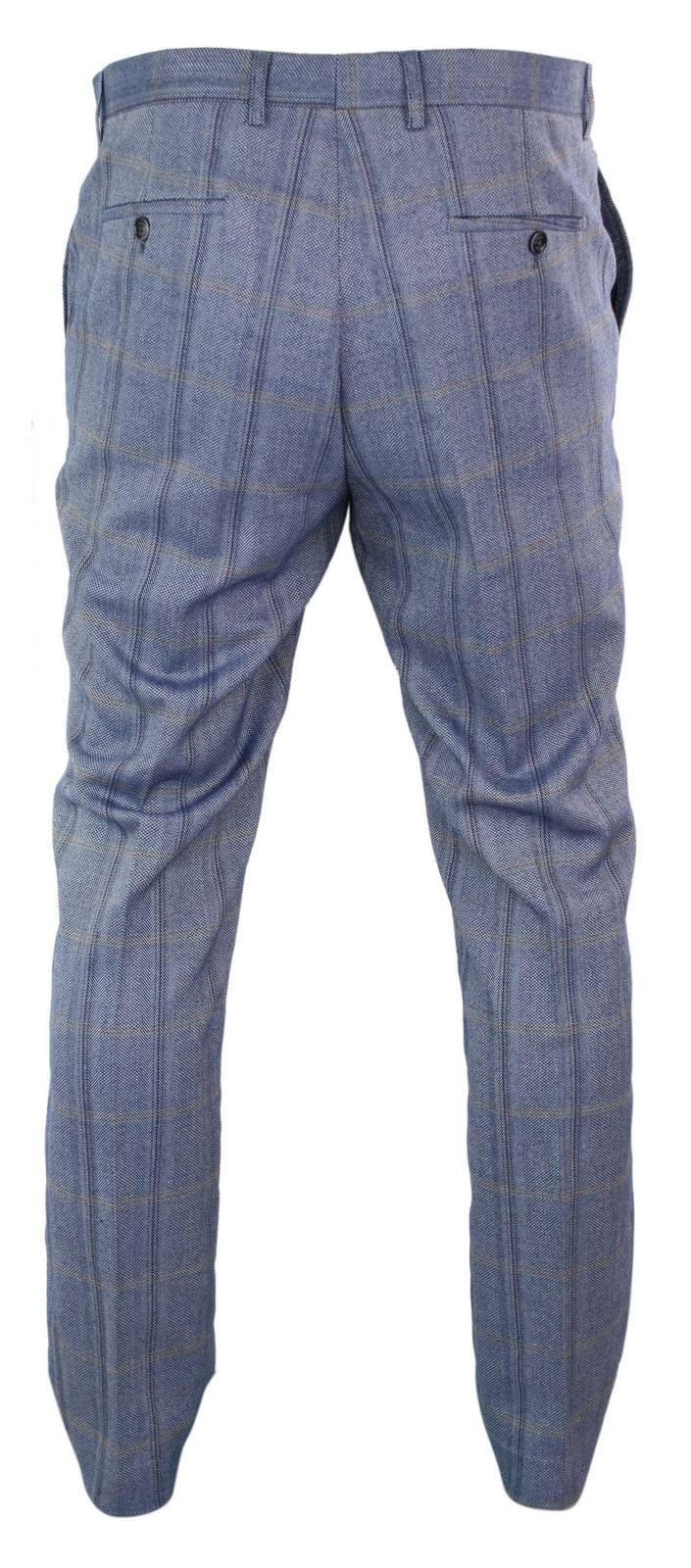 Cavani Connall - Pantalones clásicos de tweed a cuadros estilo vintage para hombre - Azul