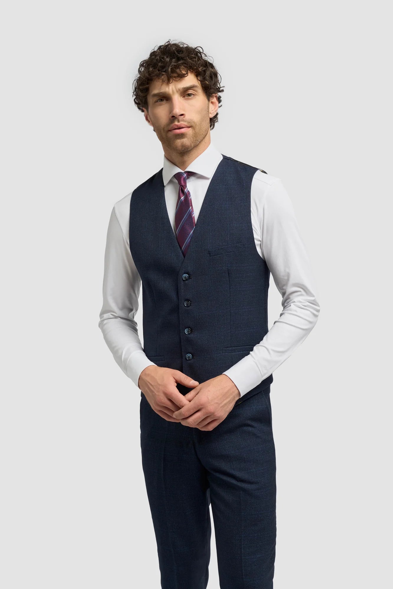 Cavani Connall - Traje vintage de cuadros azul marino para hombre