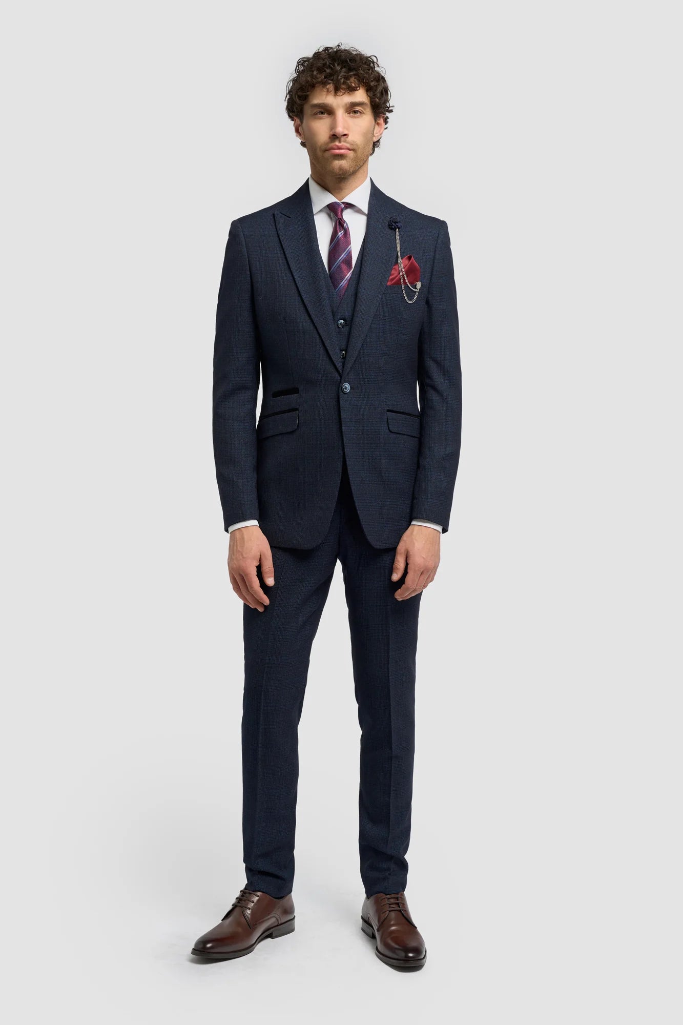 Cavani Connall - Traje vintage de cuadros azul marino para hombre