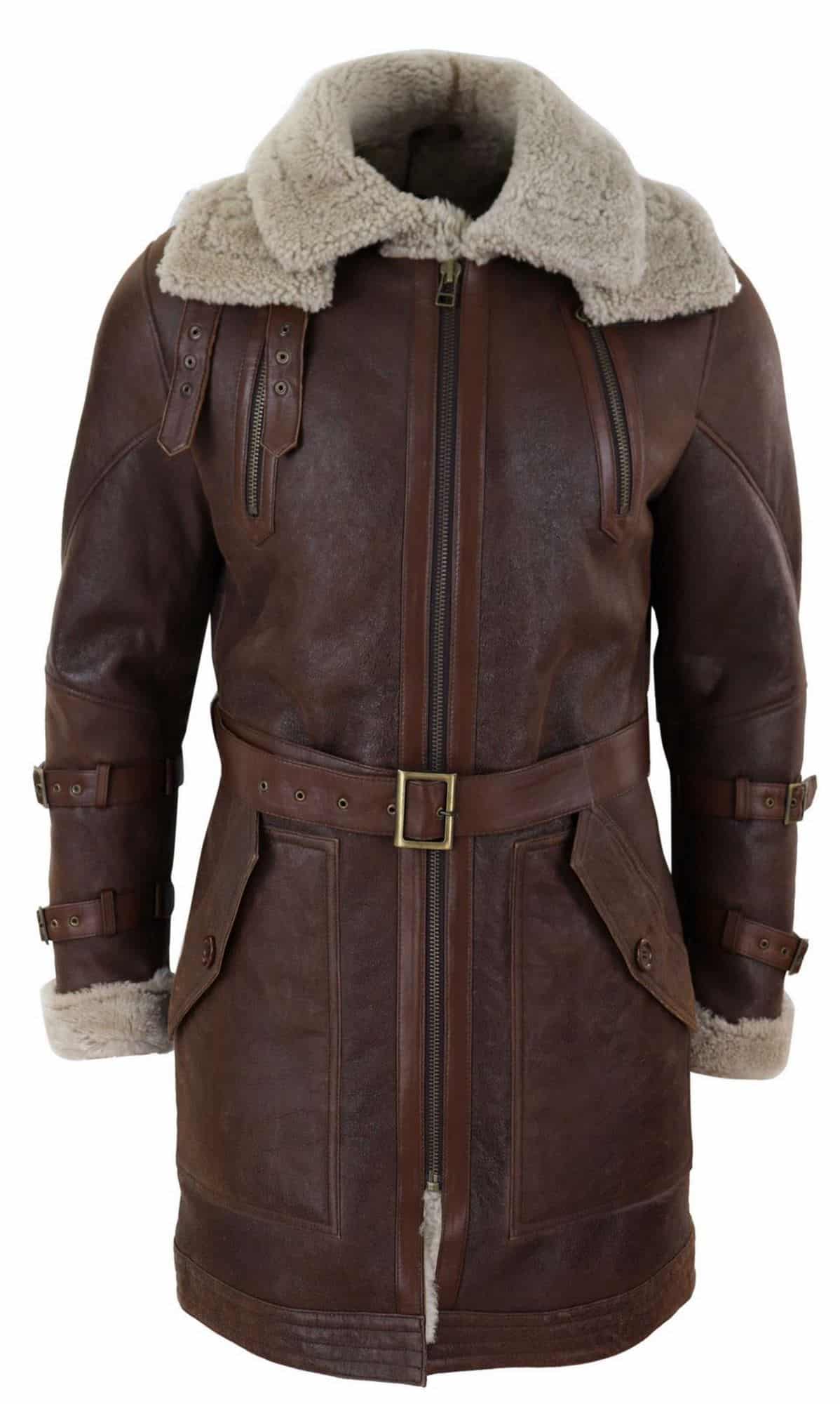 Chaqueta larga de piel de oveja de 3/4 para hombre