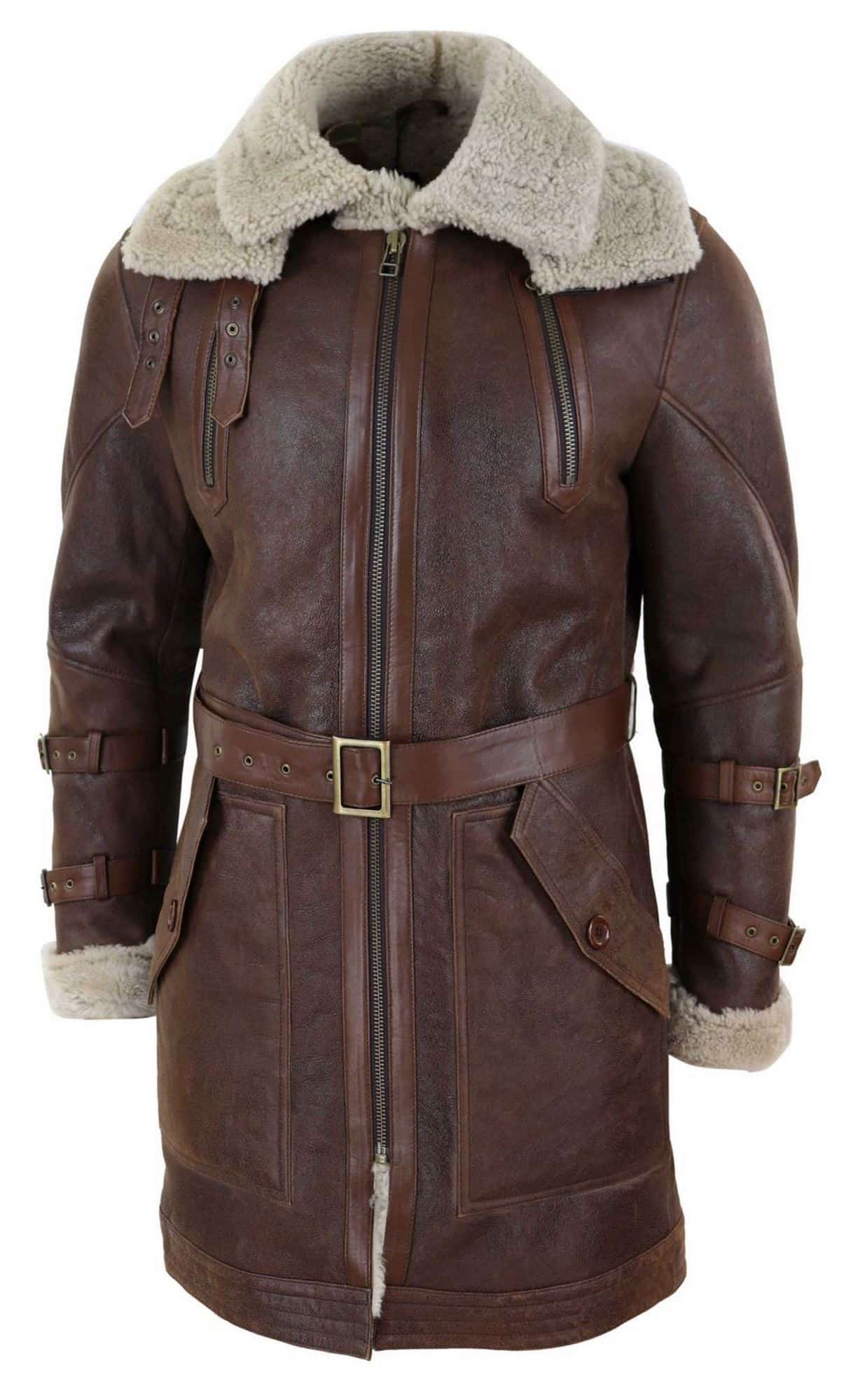 Chaqueta larga de piel de oveja de 3/4 para hombre