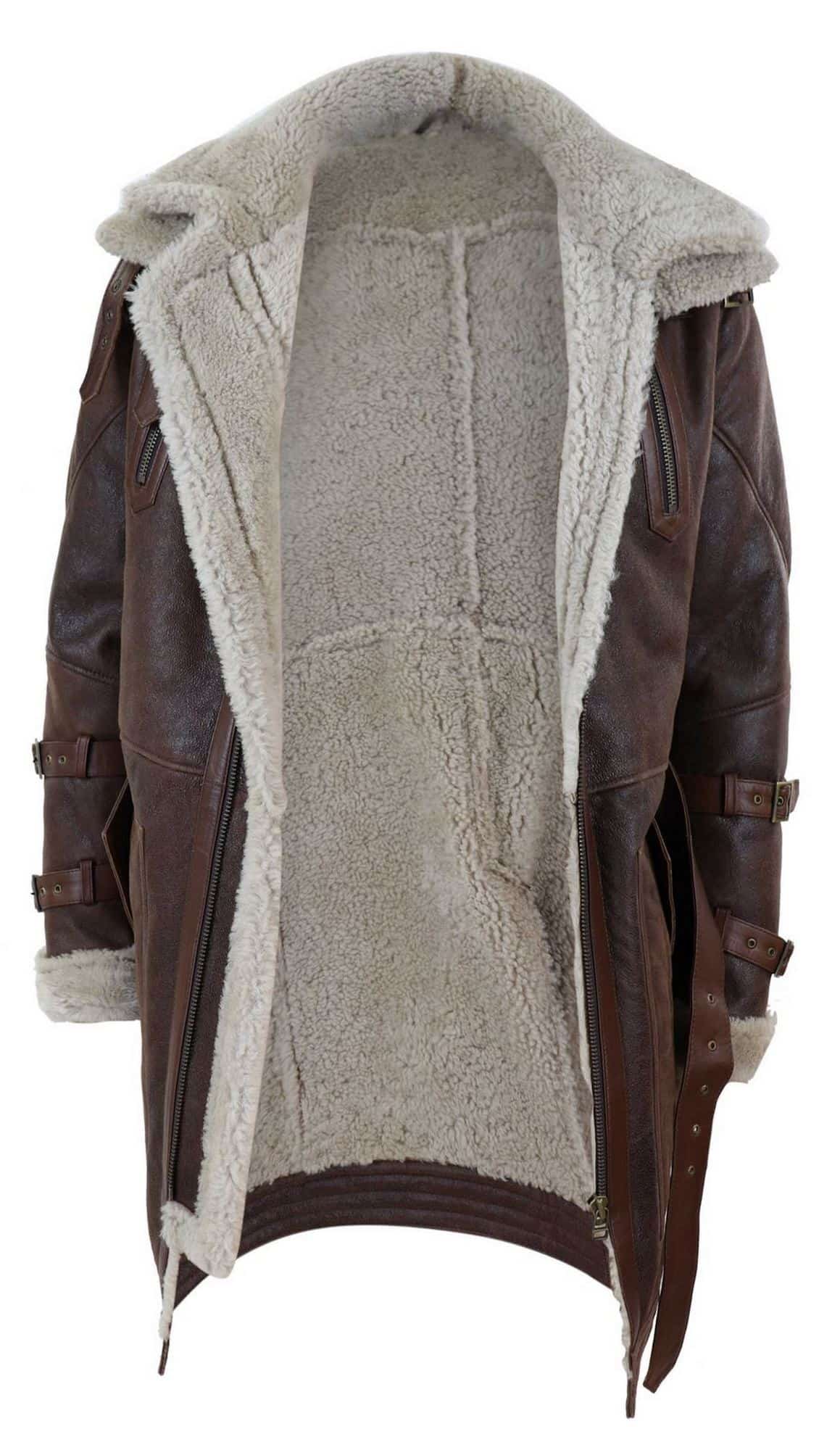 Chaqueta larga de piel de oveja de 3/4 para hombre