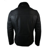 Chaqueta de invierno para hombre de piel de oveja negra, de largo medio y entallada, con cremallera cruzada.