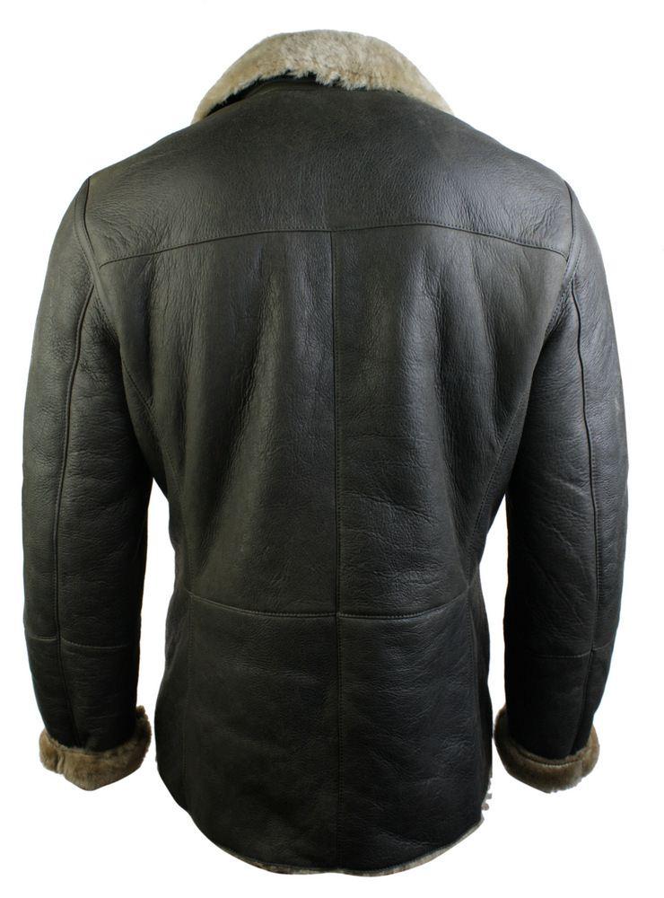 Chaqueta cruzada de piel de oveja auténtica de la Marina Alemana para hombre, color marrón vintage.