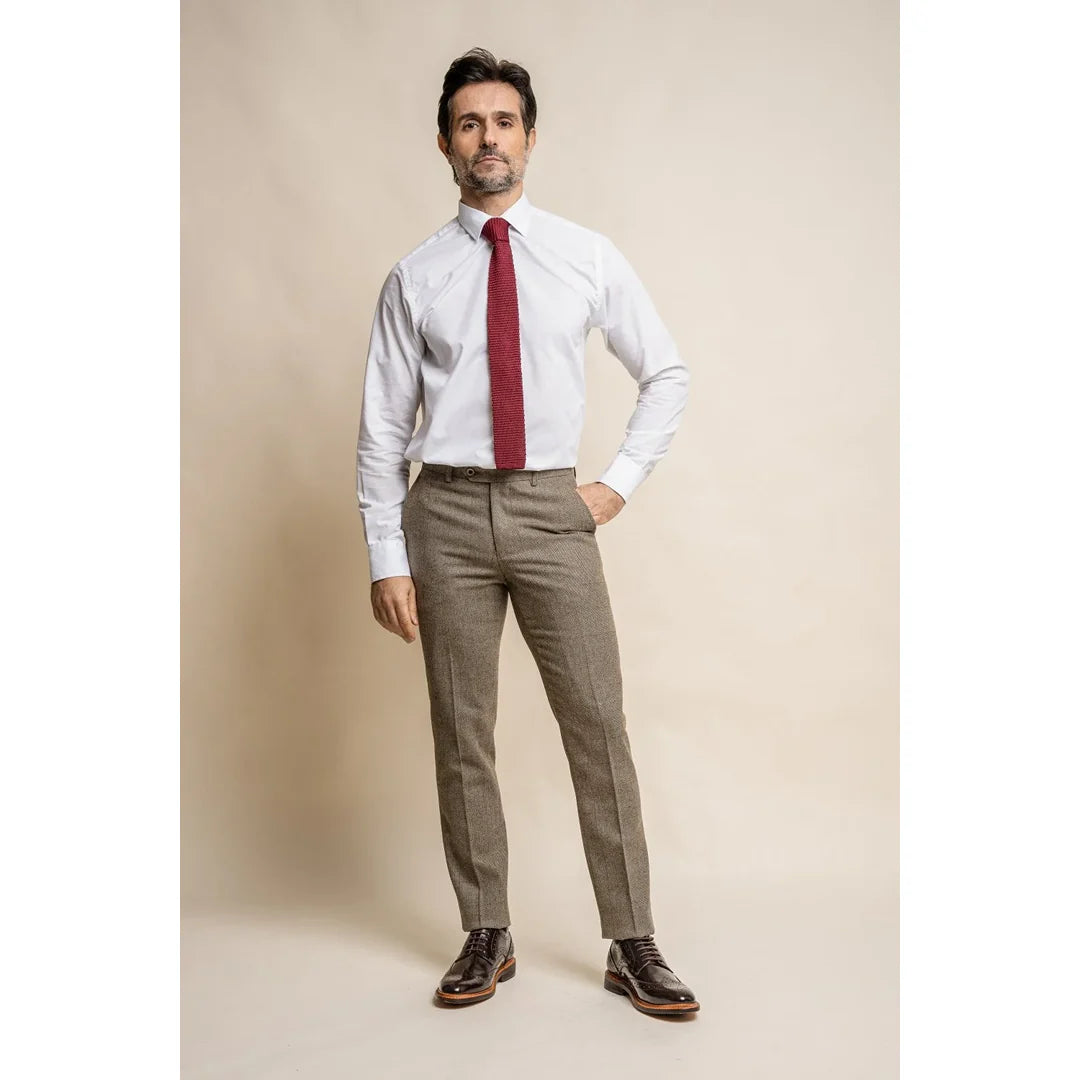 Gaston - Pantalones de tweed a cuadros color oliva para hombre