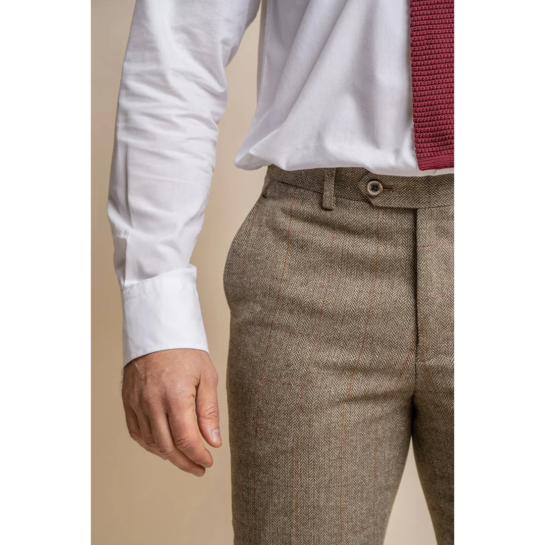 Gaston - Pantalones de tweed a cuadros color oliva para hombre