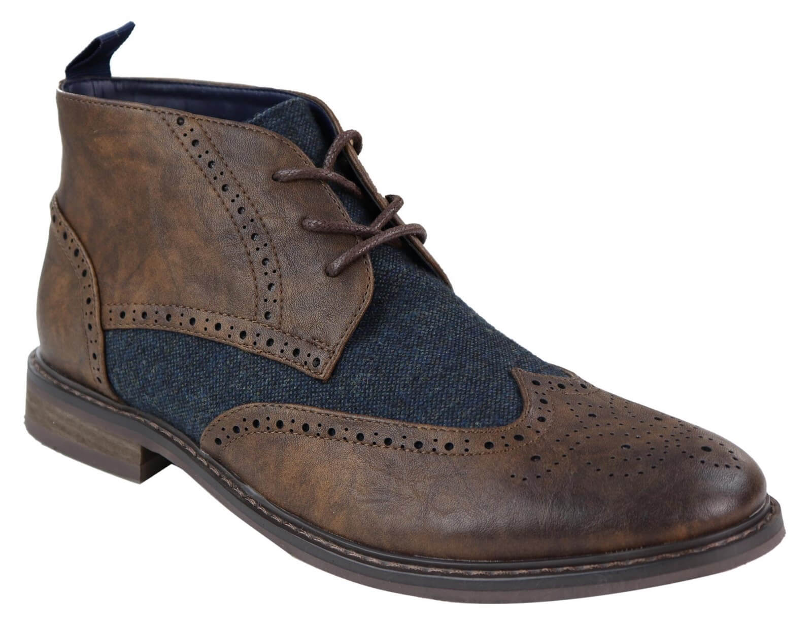 Botines de cuero y tweed con cordones para hombre