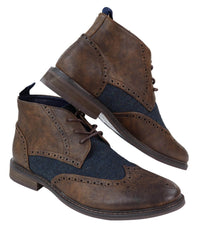 Botines de cuero y tweed con cordones para hombre