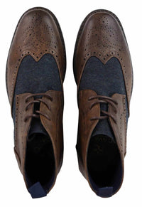 Botines de cuero y tweed con cordones para hombre