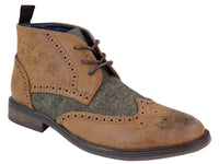 Botines de cuero y tweed con cordones para hombre