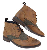 Botines de cuero y tweed con cordones para hombre