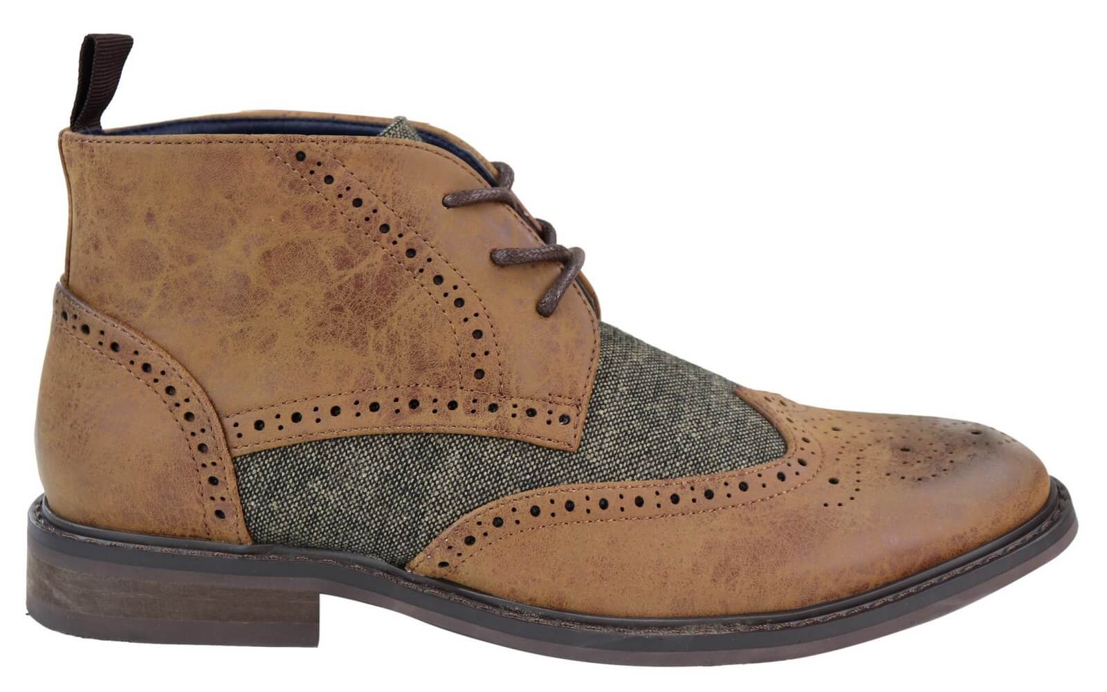 Botines de cuero y tweed con cordones para hombre