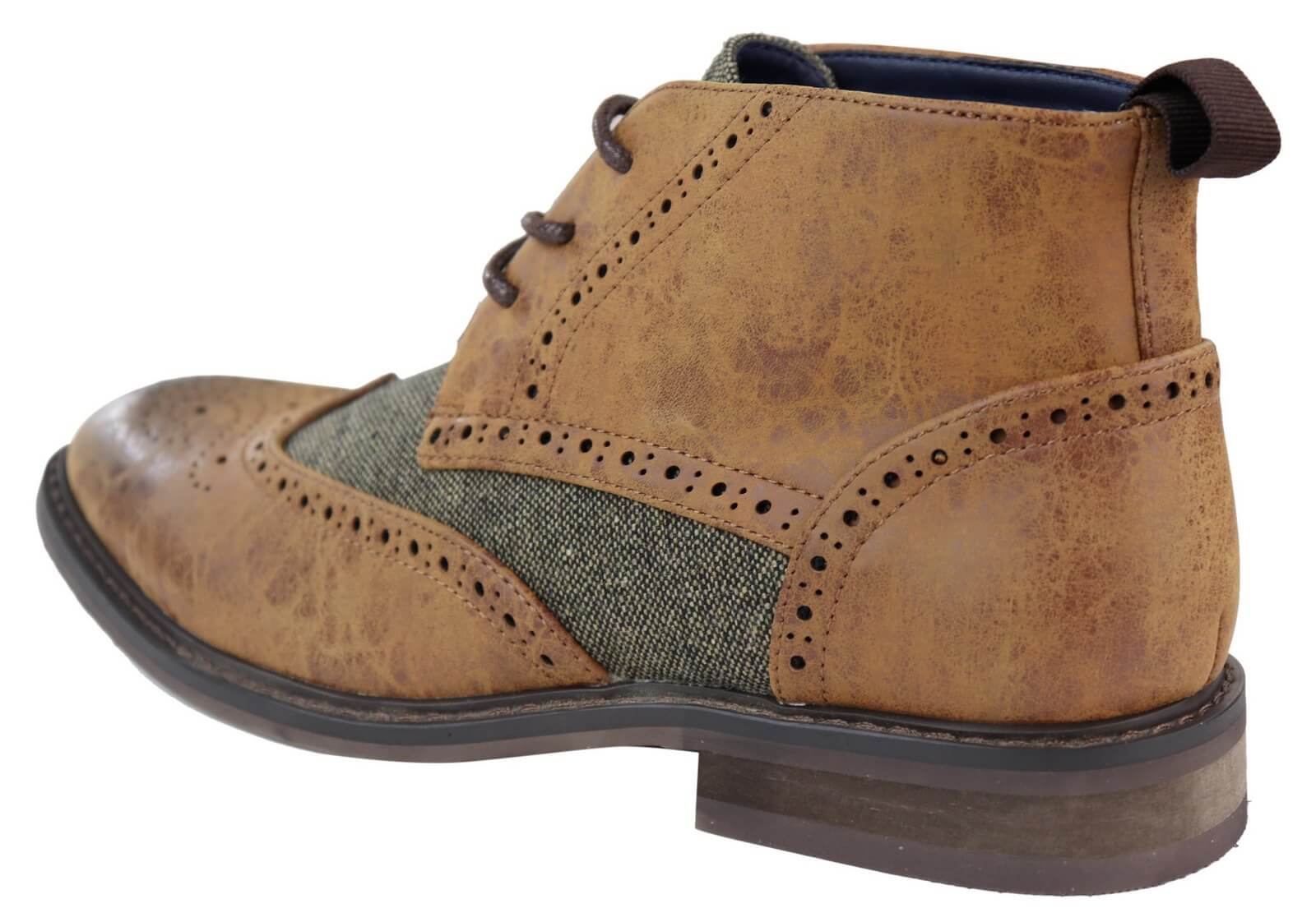 Botines de cuero y tweed con cordones para hombre