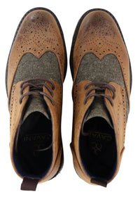 Botines de cuero y tweed con cordones para hombre