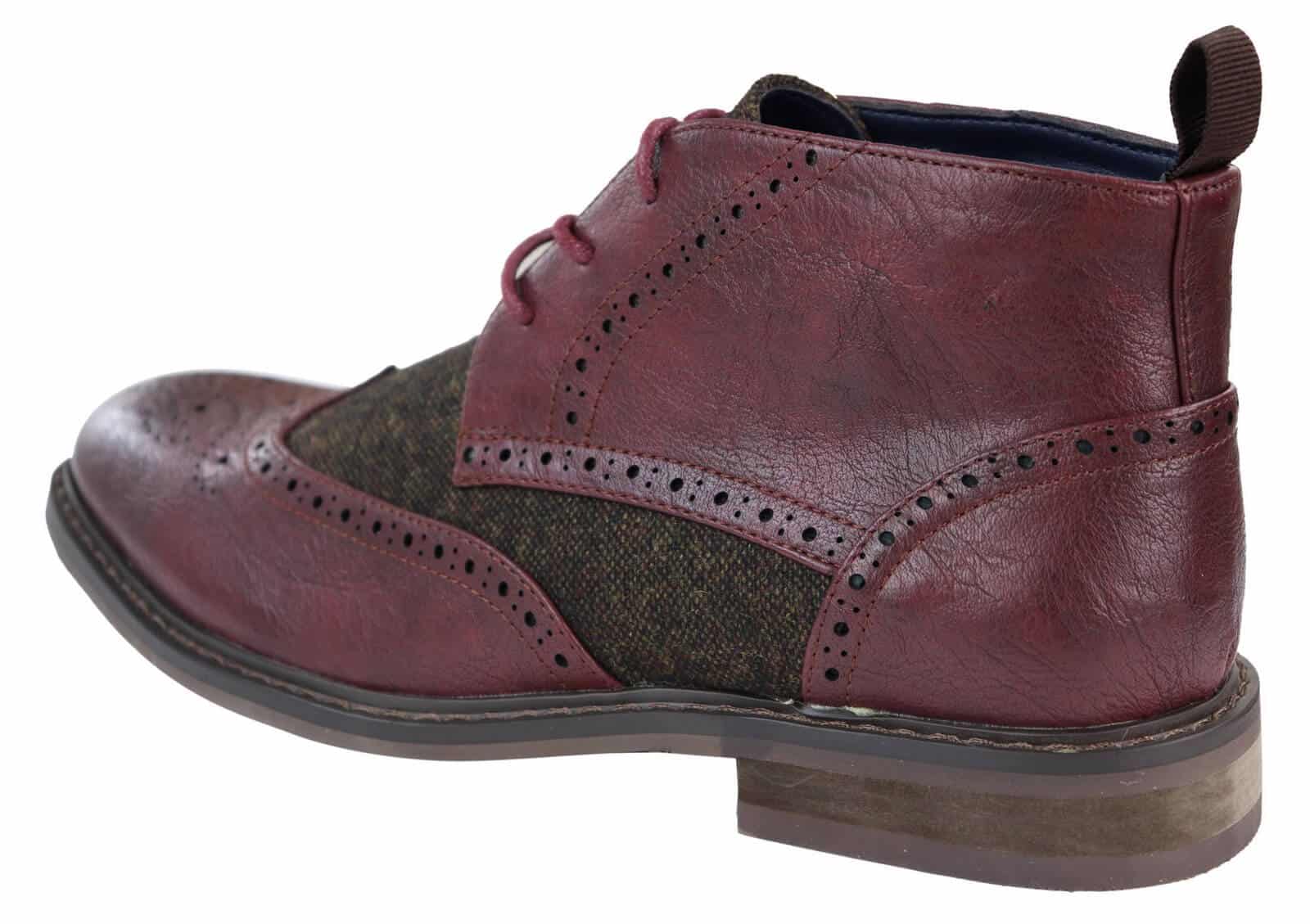 Botines de cuero y tweed con cordones para hombre