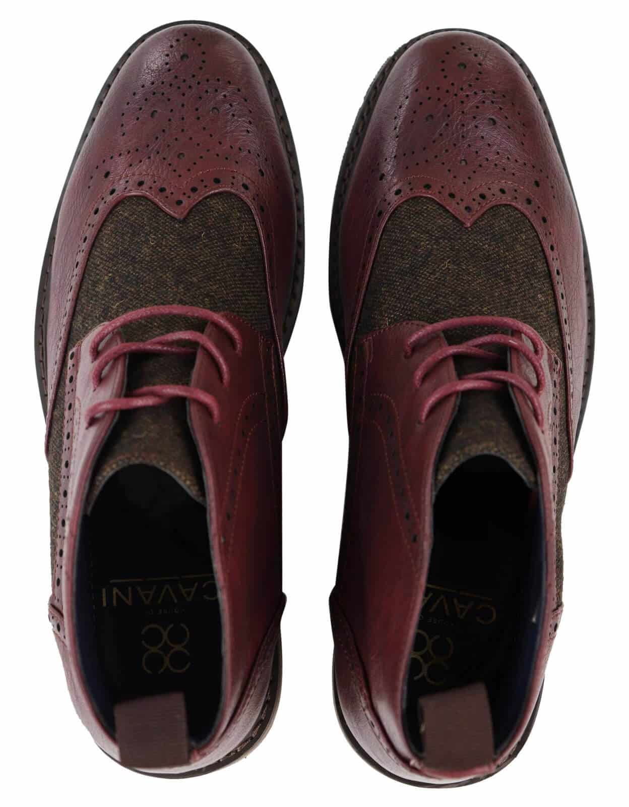 Botines de cuero y tweed con cordones para hombre