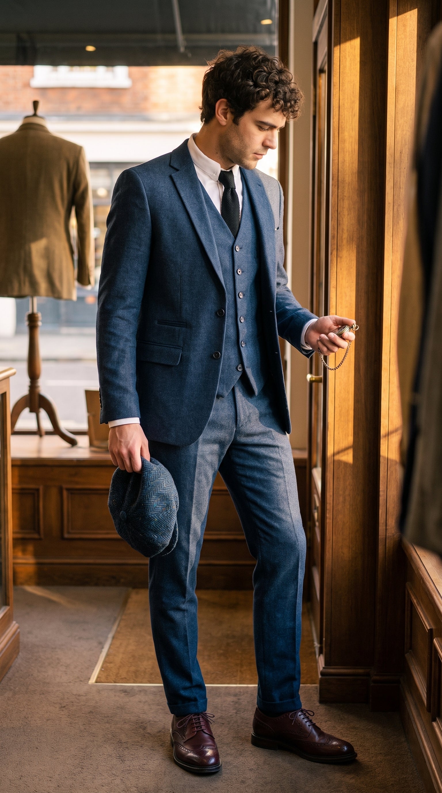 Look #828 styled with Traje de lana azul marino para hombre estilo Peaky Blinders