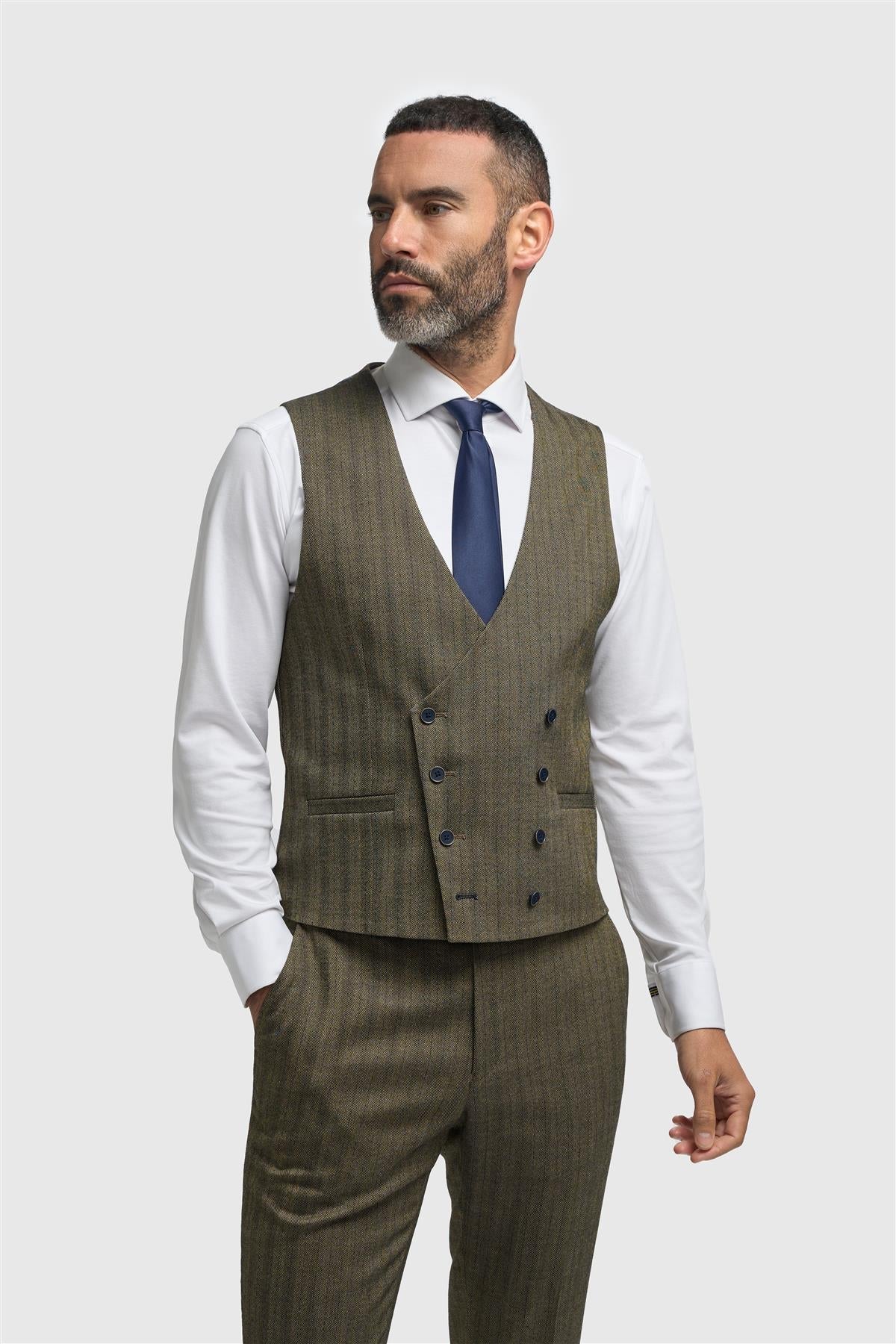Damon - Chaleco cruzado verde oliva para hombre