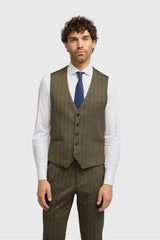 Damon - Chaleco de hombre de tweed verde oliva con estampado de espiga